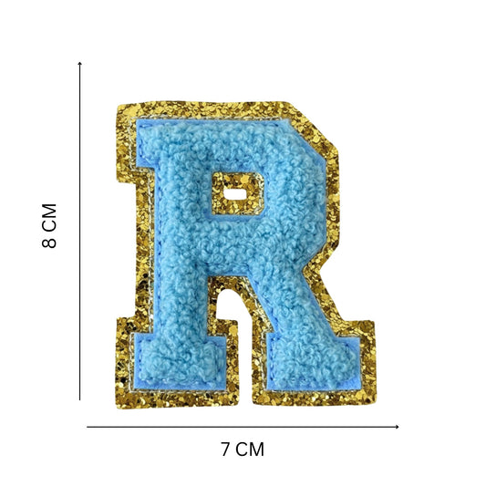 Iron On/Sew On 8cm Glitter Gold Edge Colorful Embroidered Letter "R''