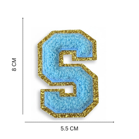 Iron On/Sew On 8cm Glitter Gold Edge Colorful Embroidered Letter "S''