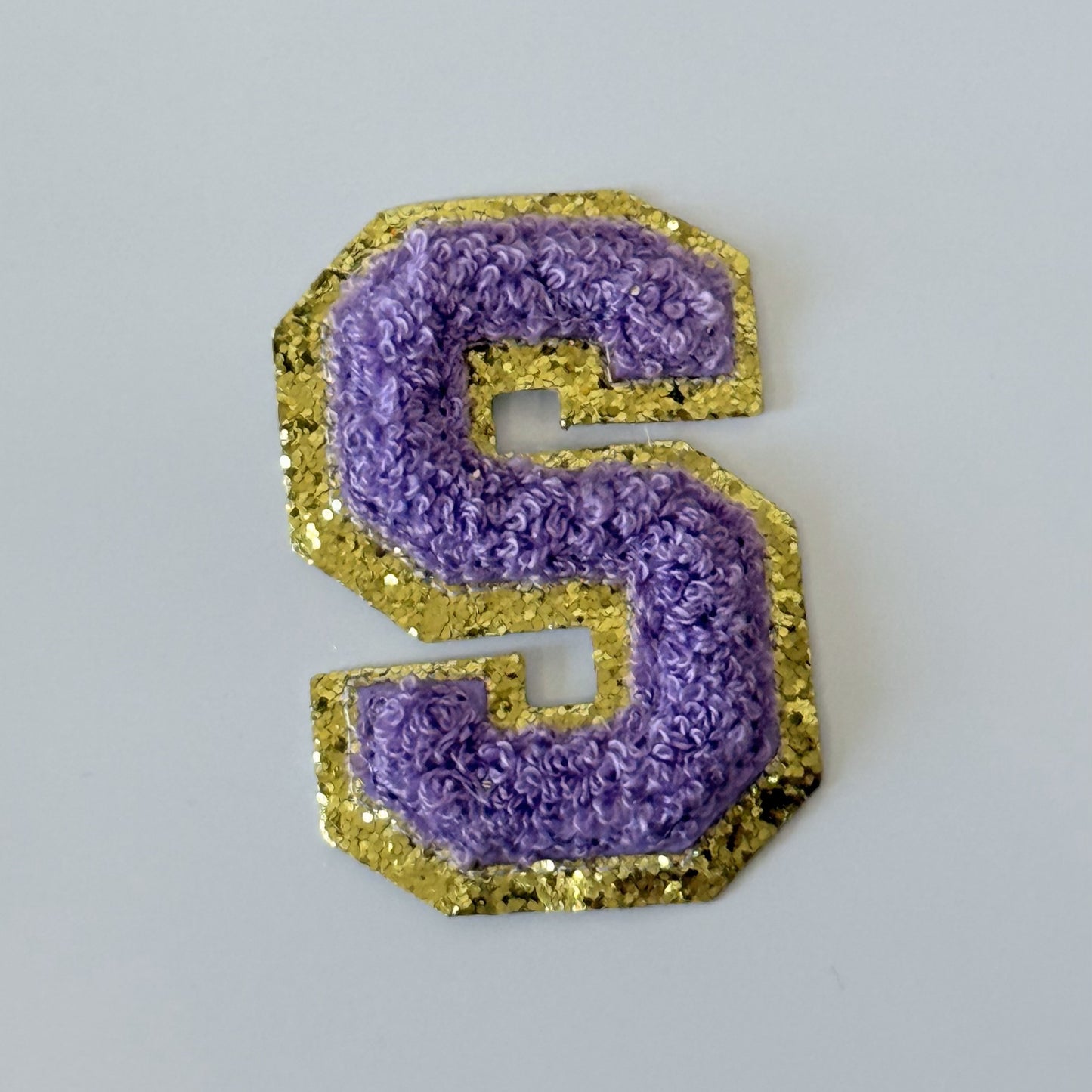 Iron On/Sew On 8cm Glitter Gold Edge Colorful Embroidered Letter "S''