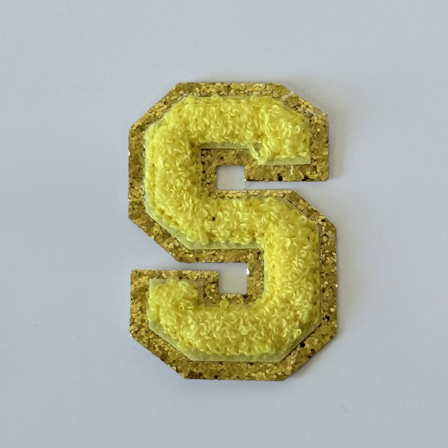 Iron On/Sew On 8cm Glitter Gold Edge Colorful Embroidered Letter "S''