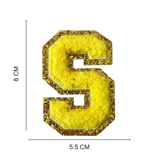 Iron On/Sew On 8cm Glitter Gold Edge Colorful Embroidered Letter "S''