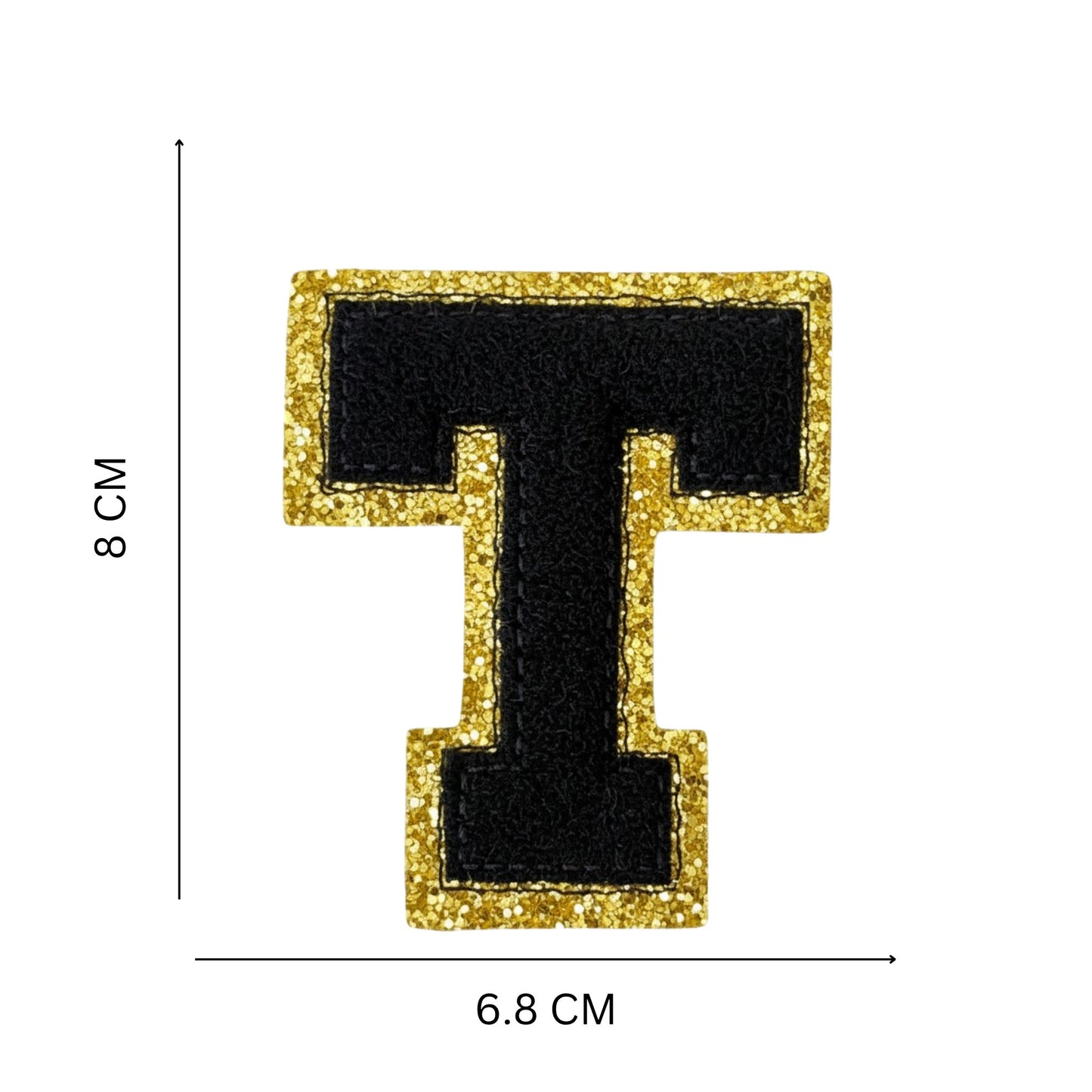 Iron On/Sew On Patch - Glitter Gold Edge Colorful Embroidered Letter "T''