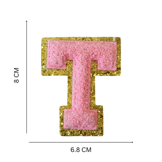 Iron On/Sew On 8cm Glitter Gold Edge Colorful Embroidered Letter "T''