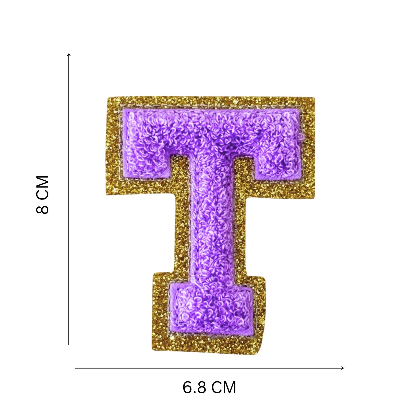 Iron On/Sew On Patch - Glitter Gold Edge Colorful Embroidered Letter "T''