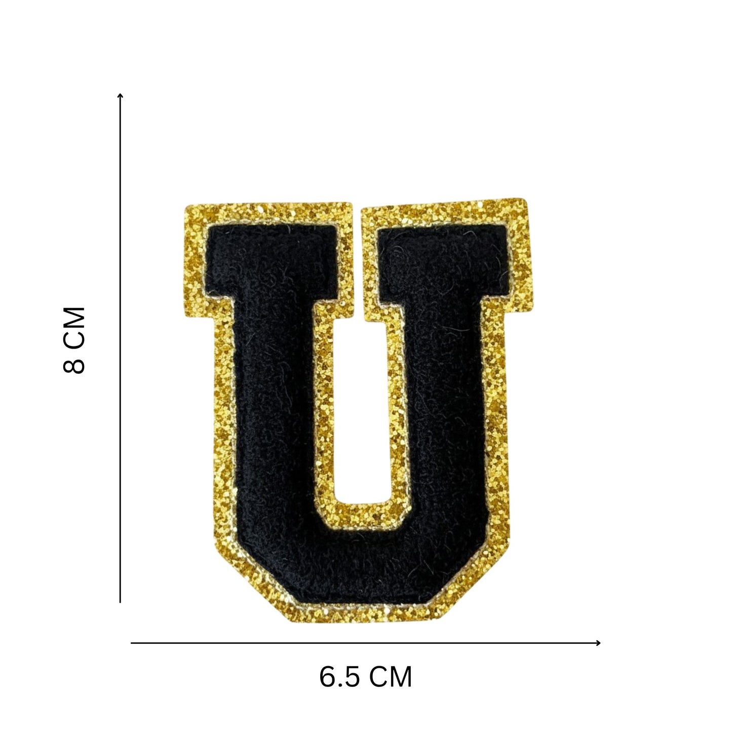 Iron On/Sew On Patch - Glitter Gold Edge Colorful Embroidered Letter "U''