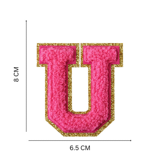 Iron On/Sew On 8cm Glitter Gold Edge Colorful Embroidered Letter "U''