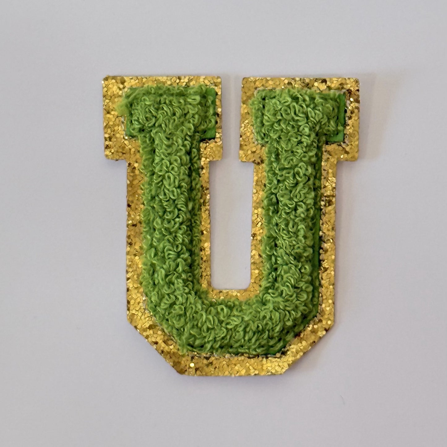 Iron On/Sew On 8cm Glitter Gold Edge Colorful Embroidered Letter "U''