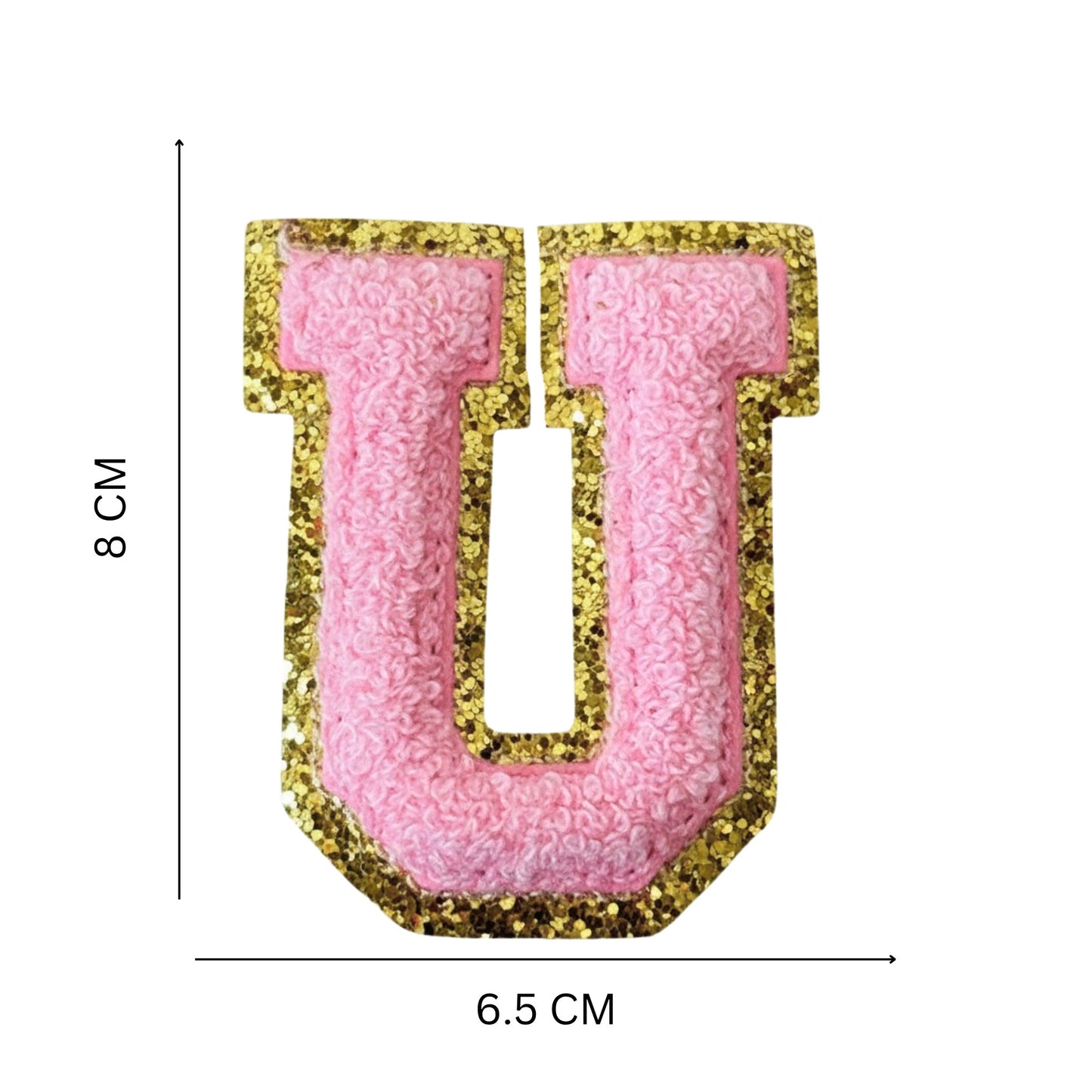 Iron On/Sew On Patch - Glitter Gold Edge Colorful Embroidered Letter "U''