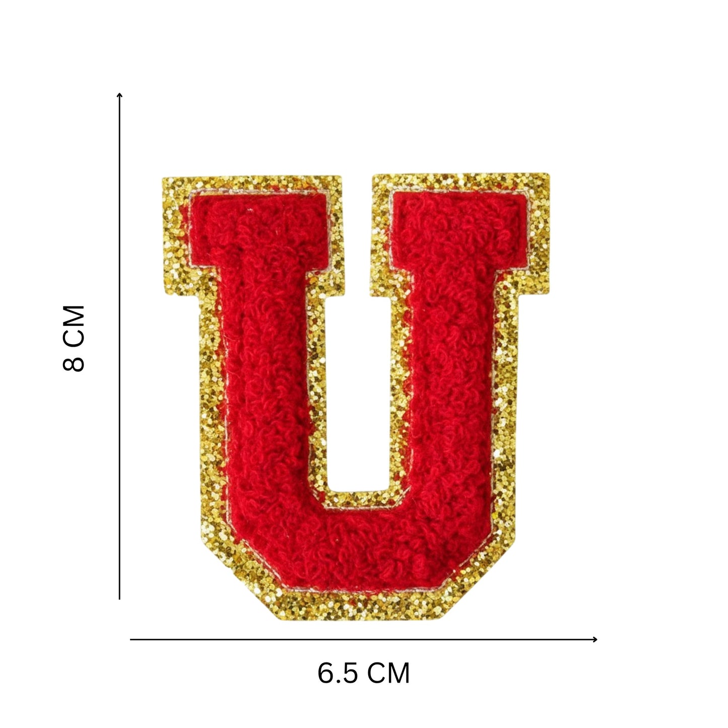 Iron On/Sew On Patch - Glitter Gold Edge Colorful Embroidered Letter "U''