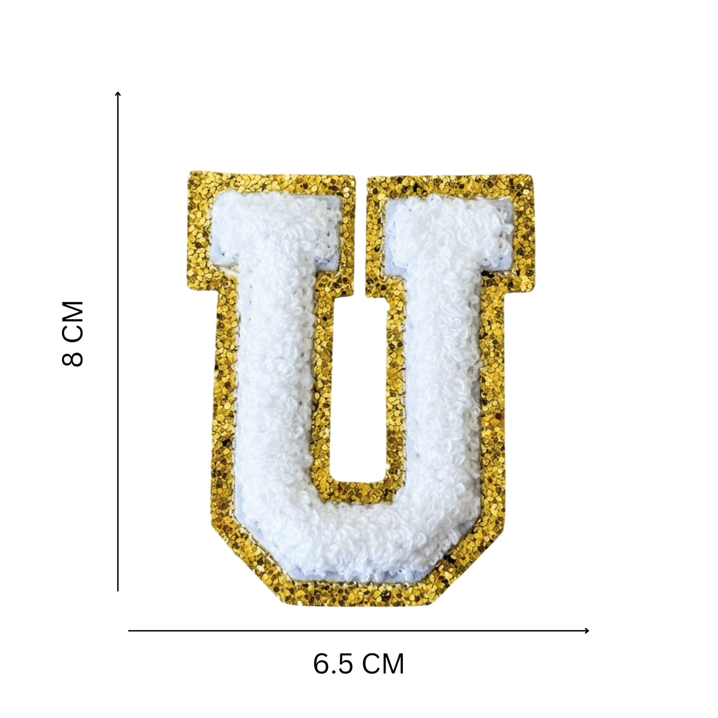 Iron On/Sew On Patch - Glitter Gold Edge Colorful Embroidered Letter "U''