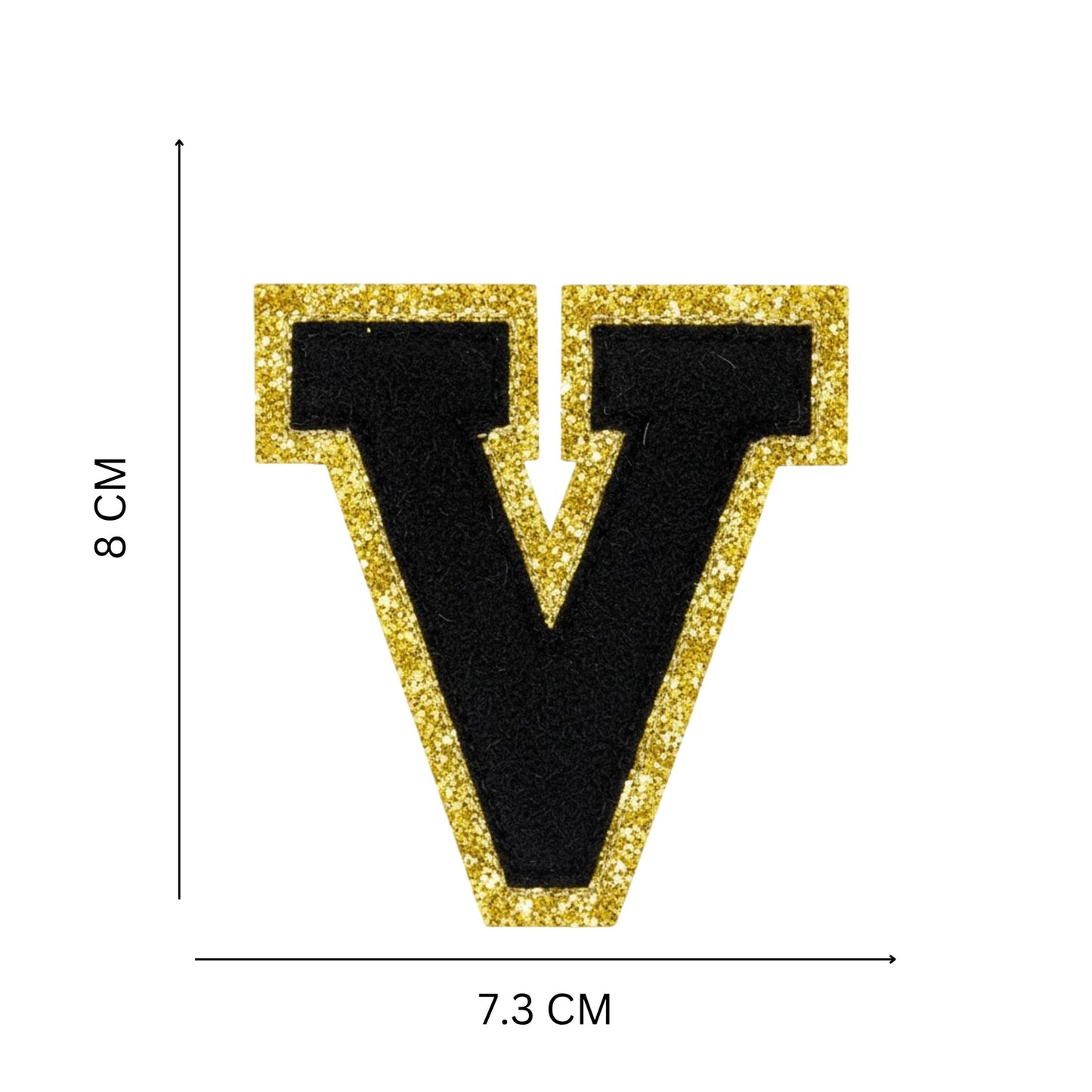 Iron On/Sew On Patch - Glitter Gold Edge Colorful Embroidered Letter "V''