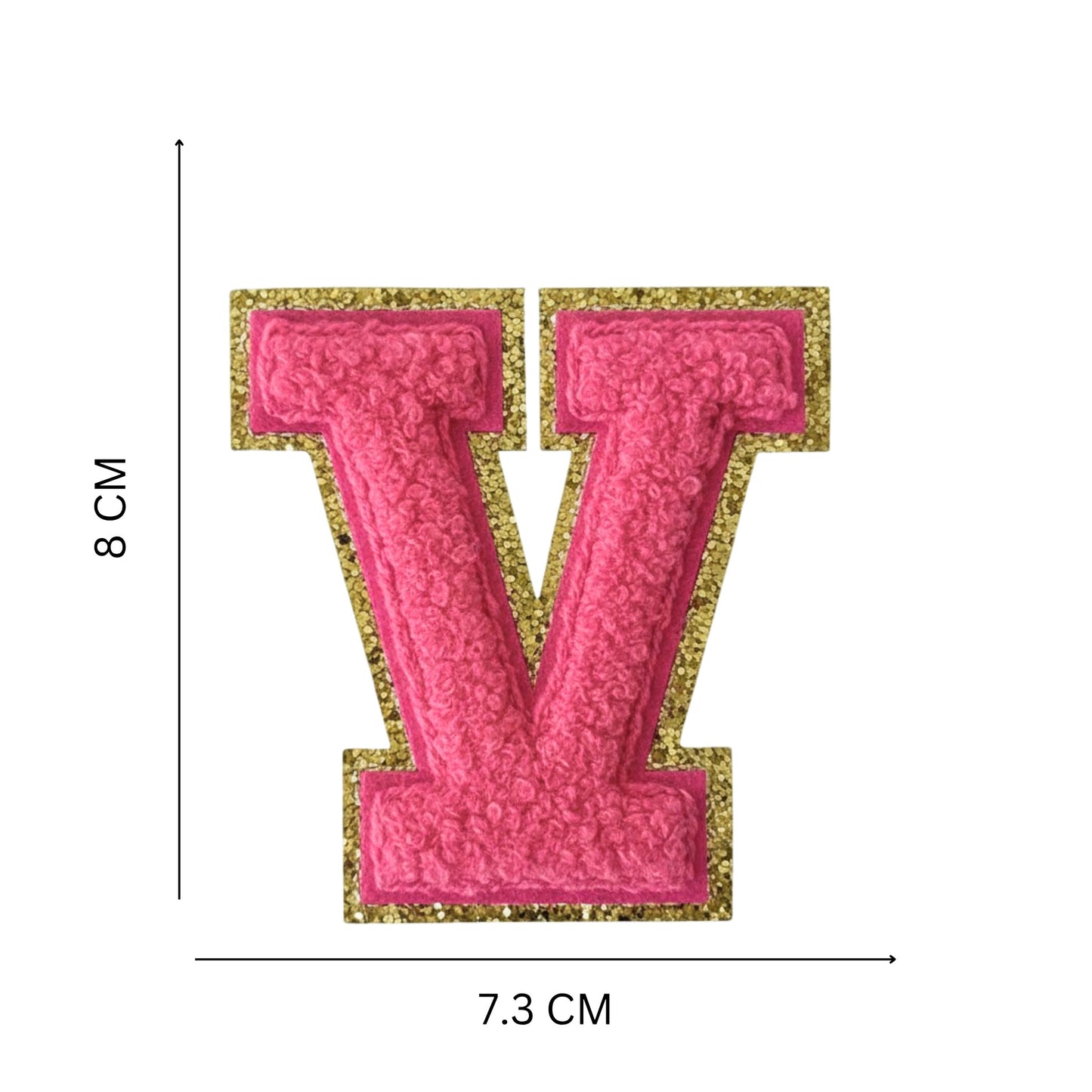 Iron On/Sew On Patch - Glitter Gold Edge Colorful Embroidered Letter "V''