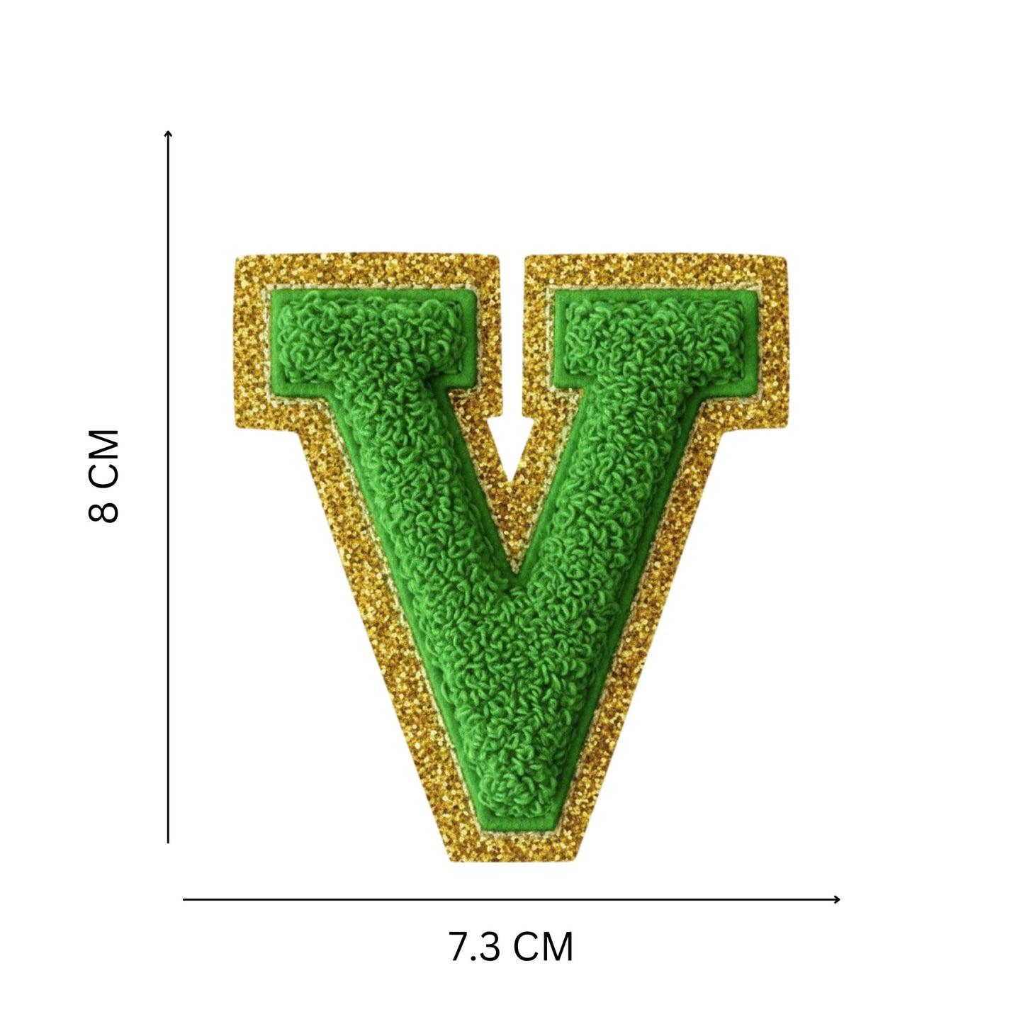 Iron On/Sew On Patch - Glitter Gold Edge Colorful Embroidered Letter "V''