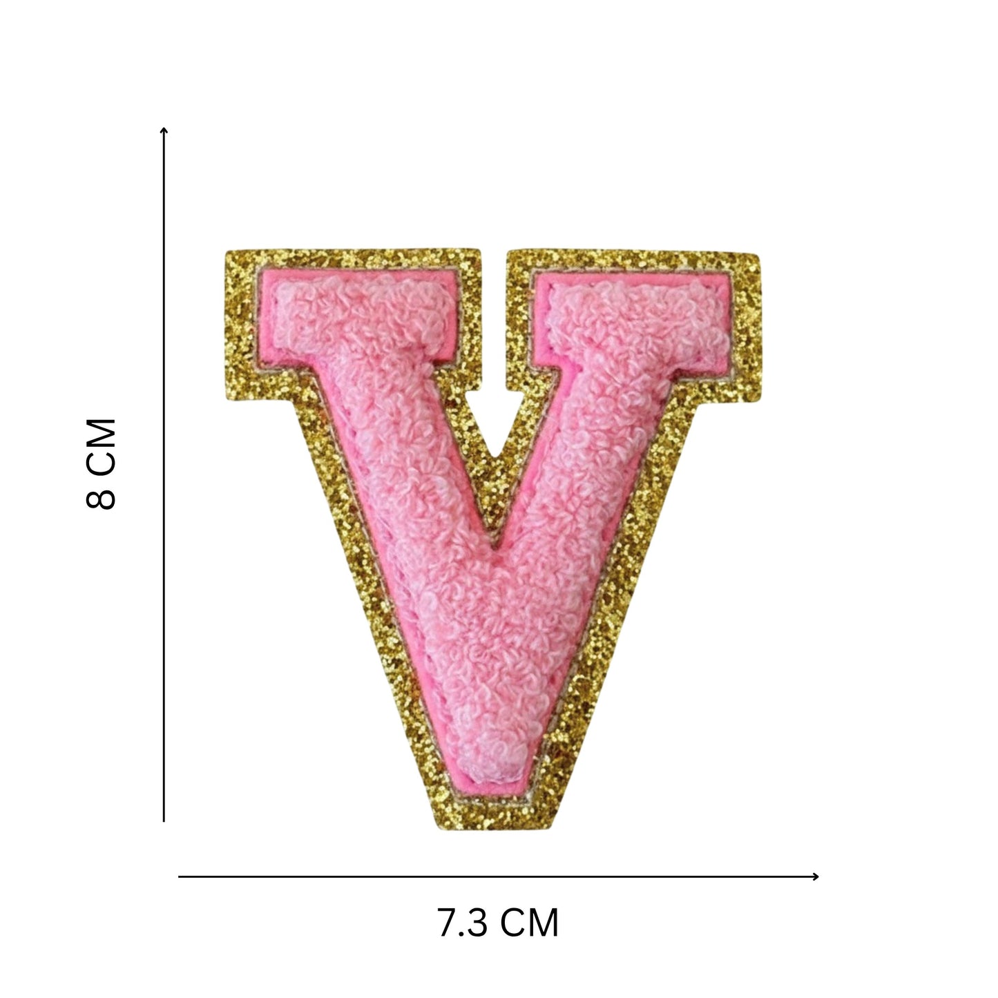 Iron On/Sew On Patch - Glitter Gold Edge Colorful Embroidered Letter "V''
