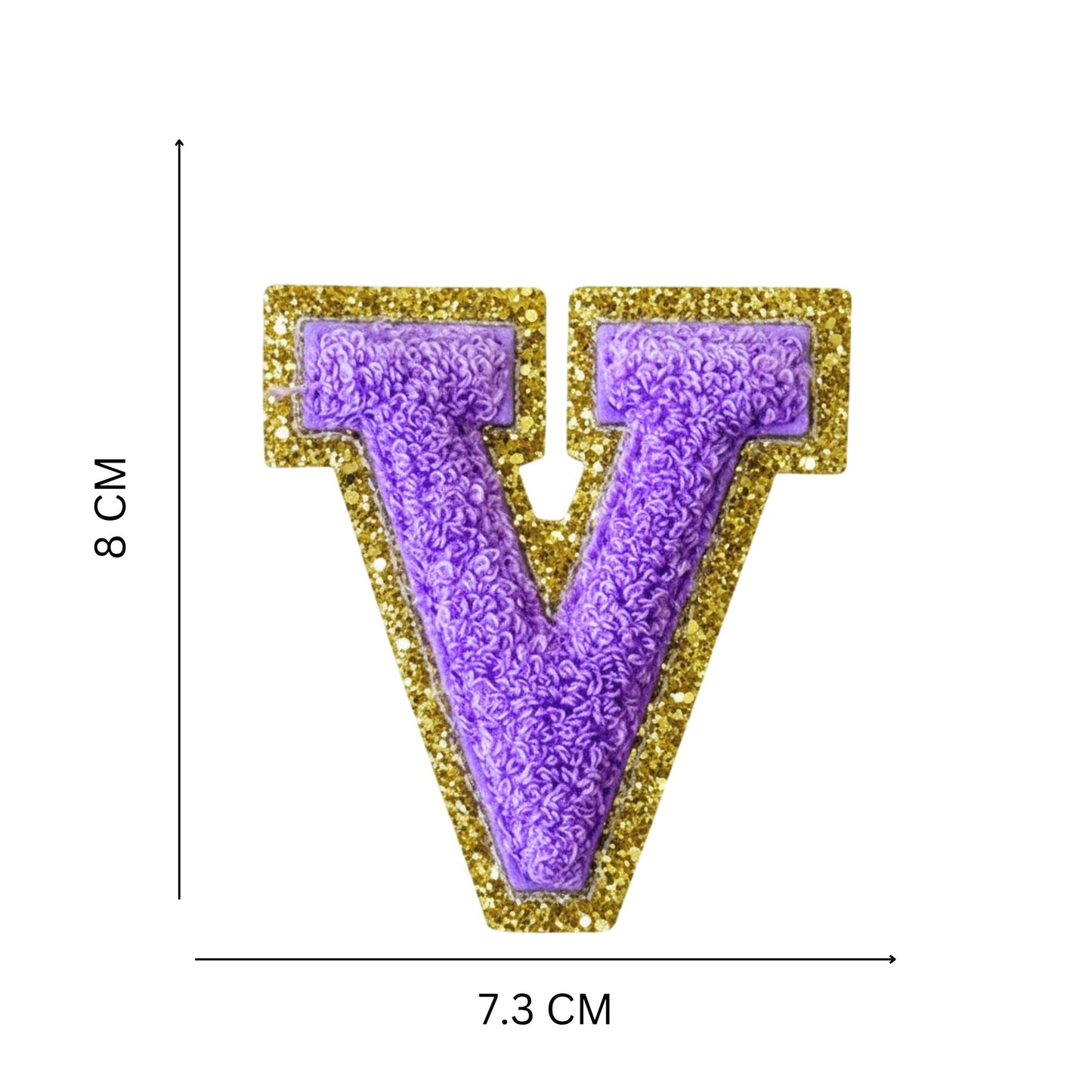 Iron On/Sew On Patch - Glitter Gold Edge Colorful Embroidered Letter "V''
