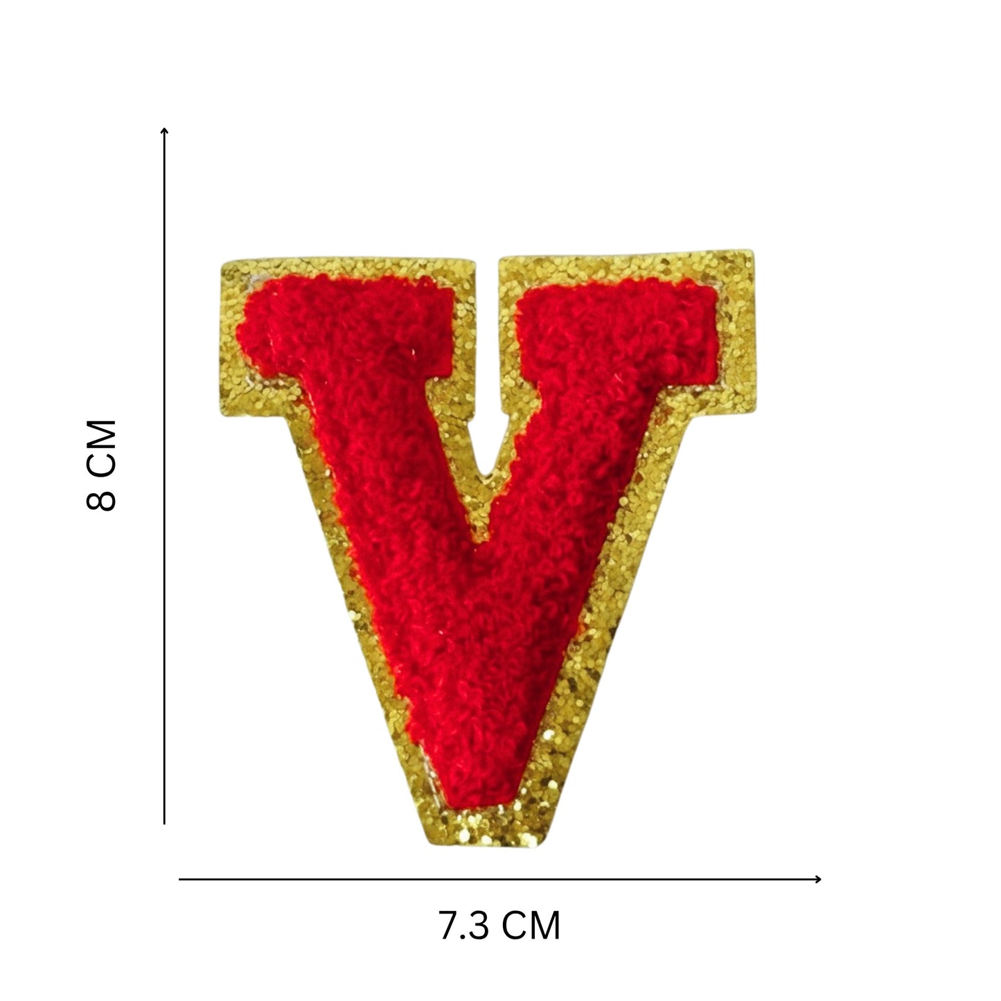 Iron On/Sew On Patch - Glitter Gold Edge Colorful Embroidered Letter "V''