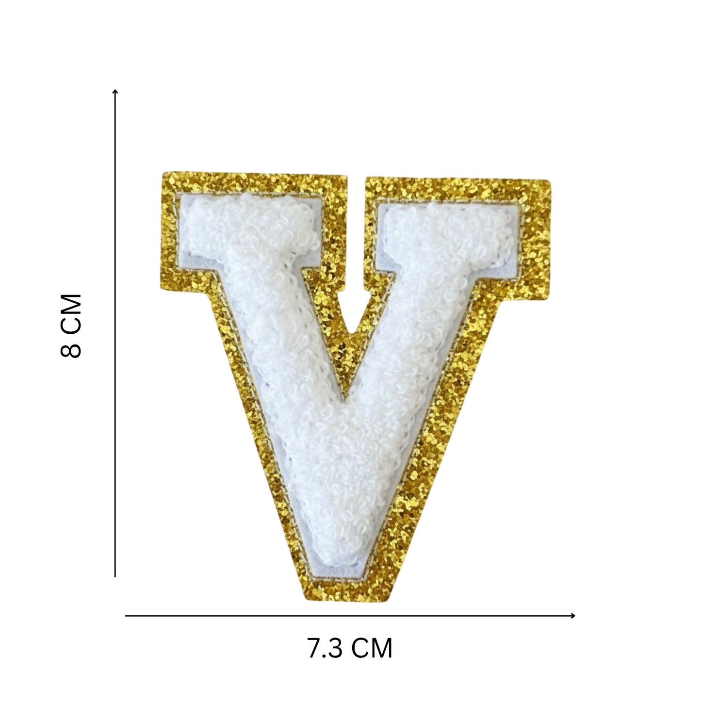 Iron On/Sew On Patch - Glitter Gold Edge Colorful Embroidered Letter "V''