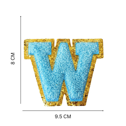 Iron On/Sew On 8cm Glitter Gold Edge Colorful Embroidered Letter "W''