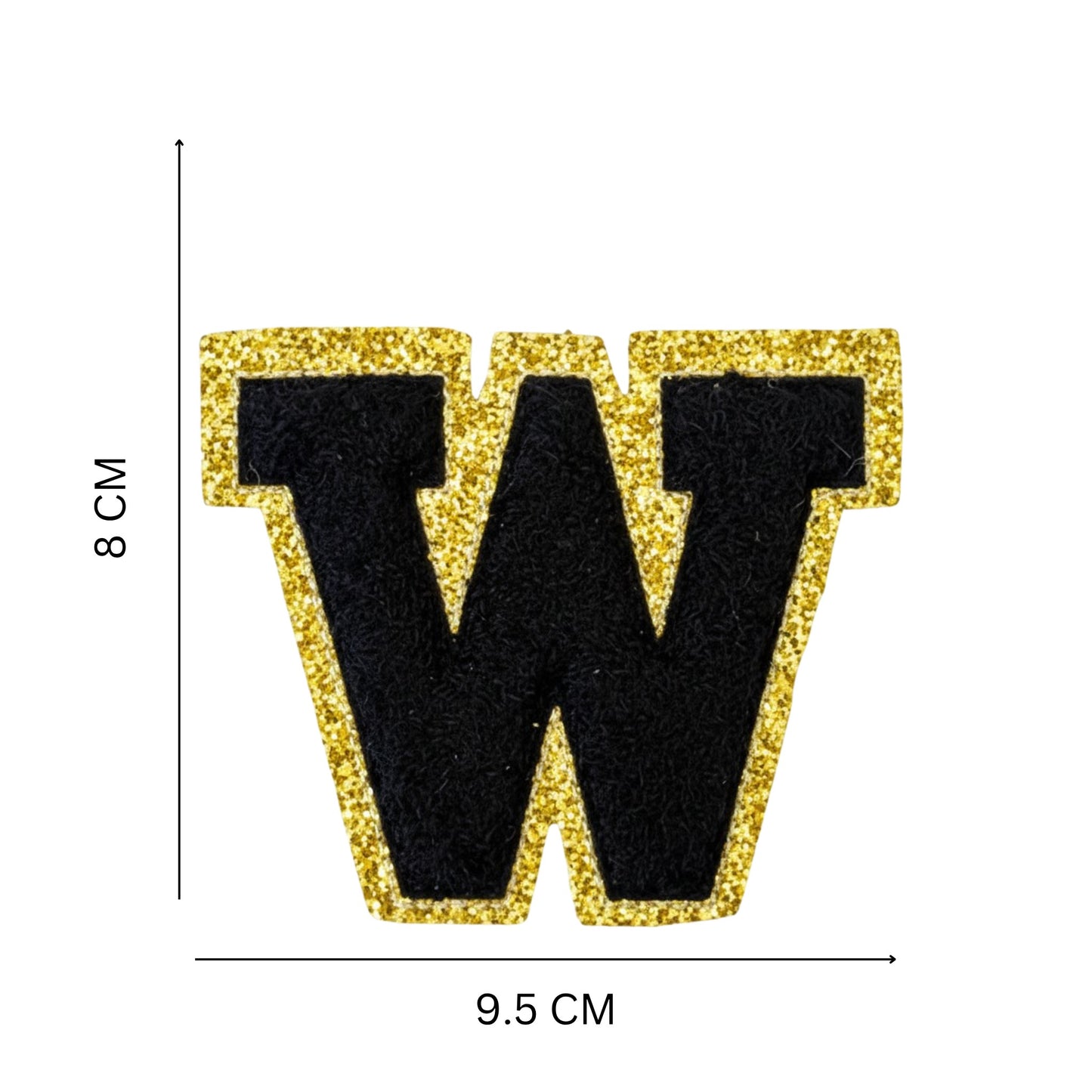 Iron On/Sew On Patch - Glitter Gold Edge Colorful Embroidered Letter "W''