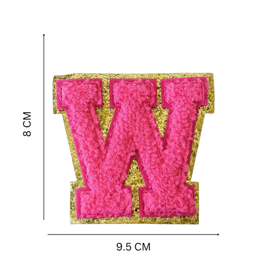 Iron On/Sew On 8cm Glitter Gold Edge Colorful Embroidered Letter "W''