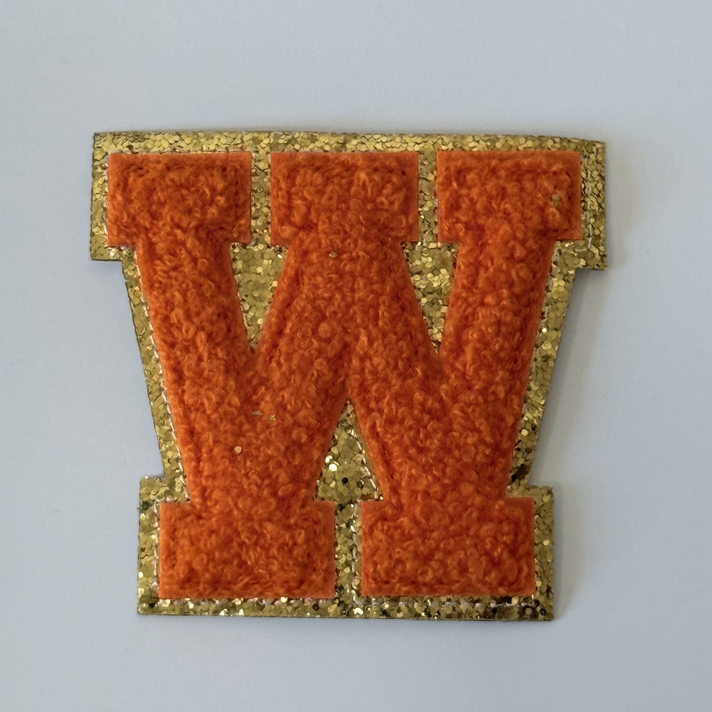 Iron On/Sew On 8cm Glitter Gold Edge Colorful Embroidered Letter "W''