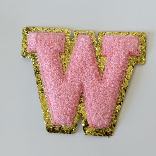 Iron On/Sew On 8cm Glitter Gold Edge Colorful Embroidered Letter "W''