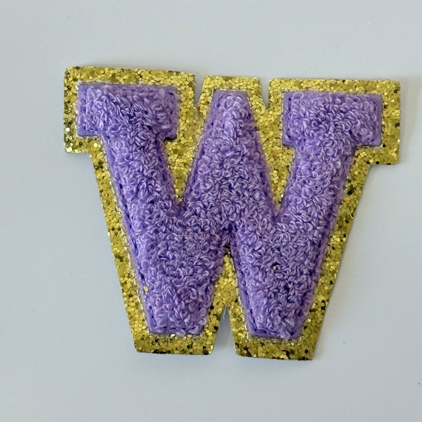 Iron On/Sew On 8cm Glitter Gold Edge Colorful Embroidered Letter "W''