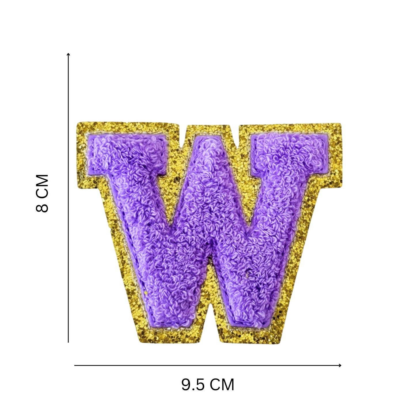 Iron On/Sew On Patch - Glitter Gold Edge Colorful Embroidered Letter "W''