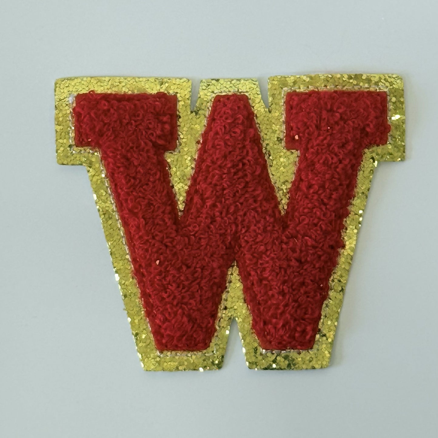 Iron On/Sew On 8cm Glitter Gold Edge Colorful Embroidered Letter "W''