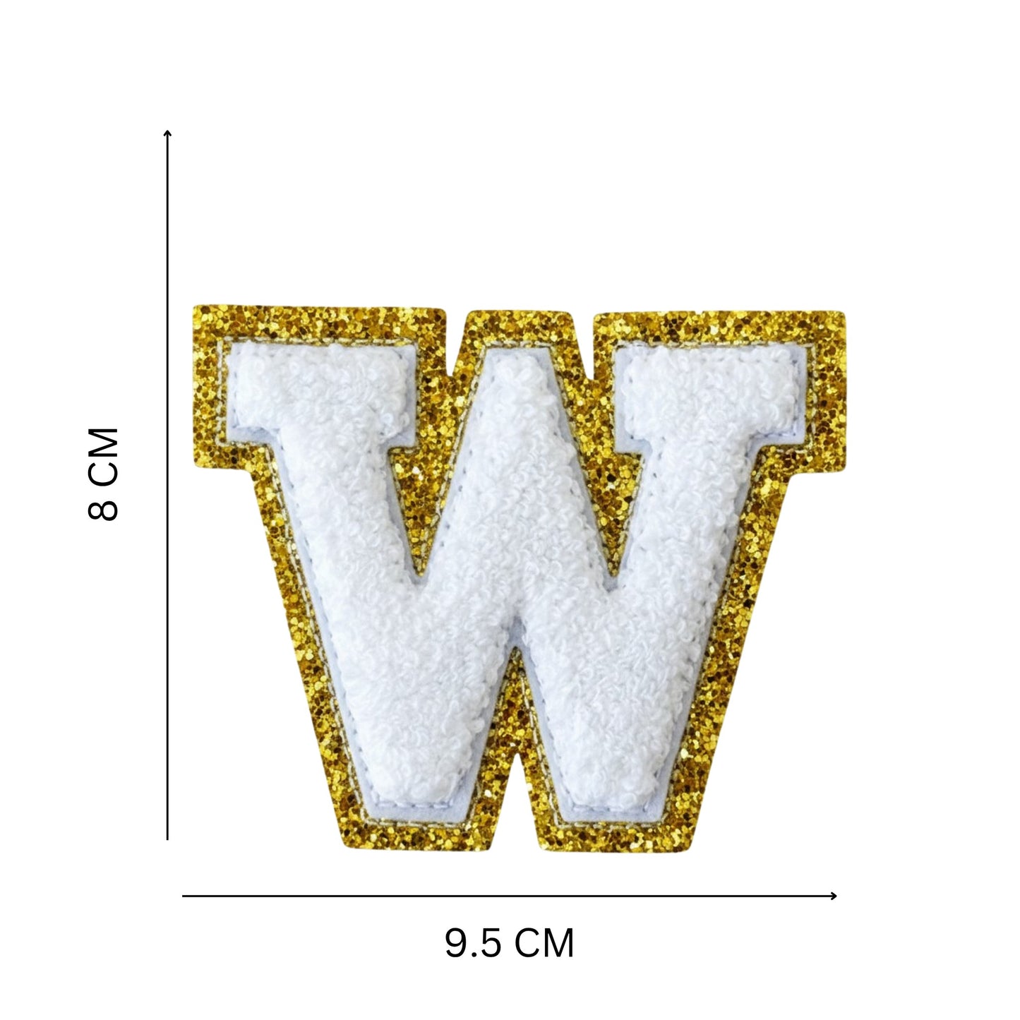 Iron On/Sew On Patch - Glitter Gold Edge Colorful Embroidered Letter "W''