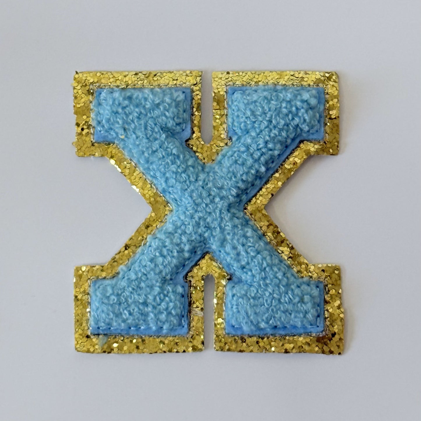 Iron On/Sew On 8cm Glitter Gold Edge Colorful Embroidered Letter "X''