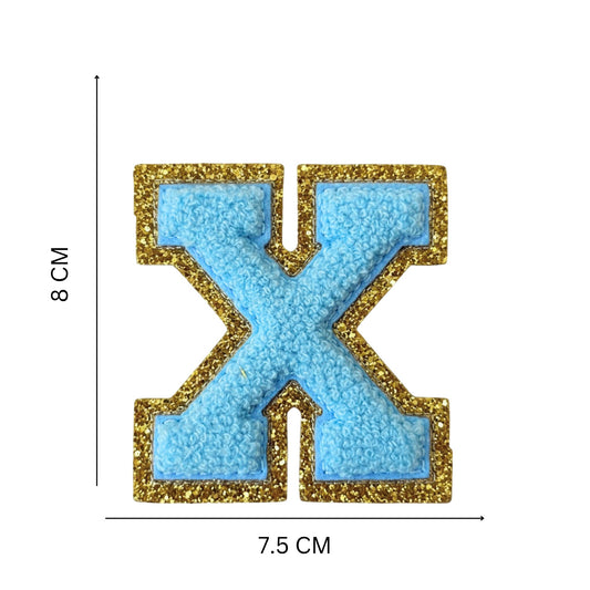 Iron On/Sew On 8cm Glitter Gold Edge Colorful Embroidered Letter "X''