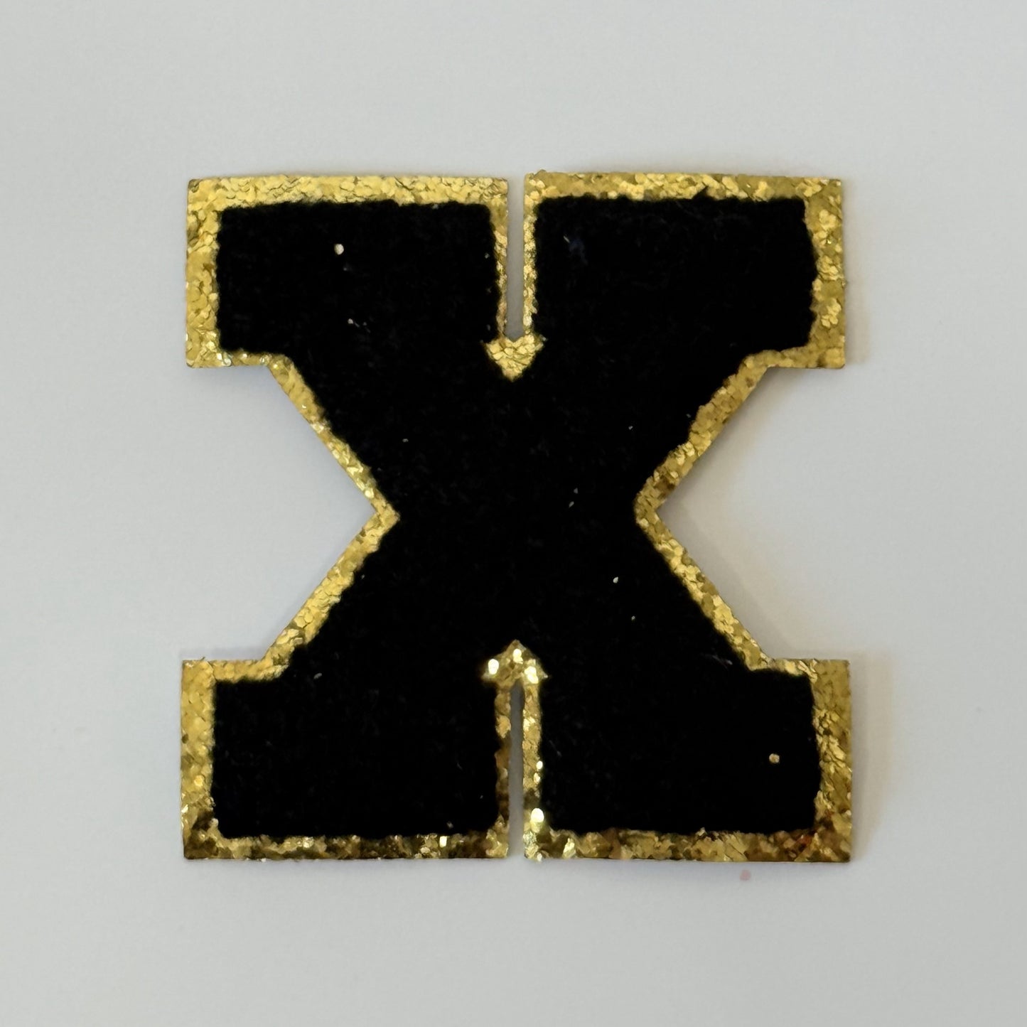 Iron On/Sew On 8cm Glitter Gold Edge Colorful Embroidered Letter "X''