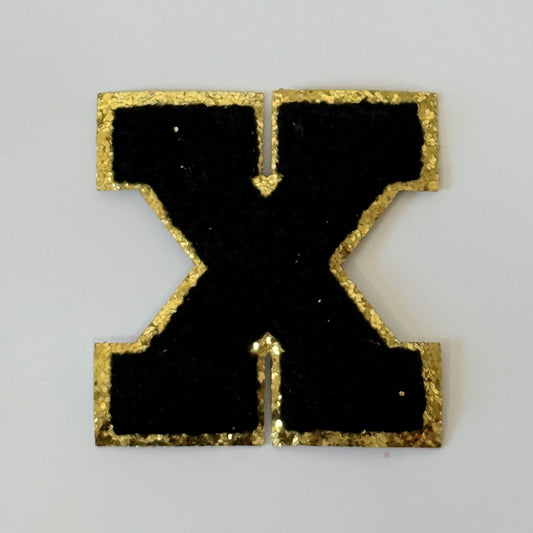 Iron On/Sew On 8cm Glitter Gold Edge Colorful Embroidered Letter "X''
