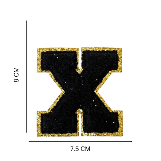 Iron On/Sew On 8cm Glitter Gold Edge Colorful Embroidered Letter "X''