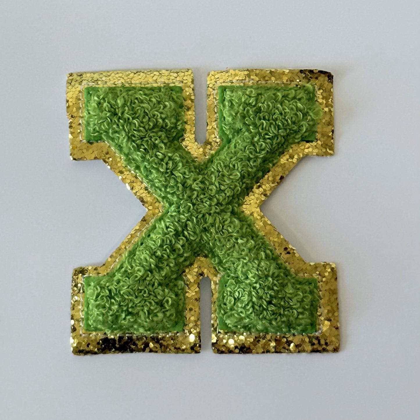 Iron On/Sew On 8cm Glitter Gold Edge Colorful Embroidered Letter "X''