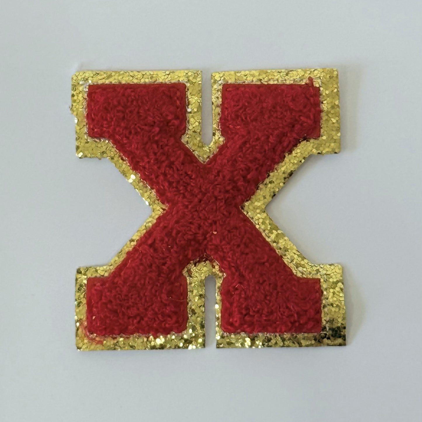 Iron On/Sew On 8cm Glitter Gold Edge Colorful Embroidered Letter "X''