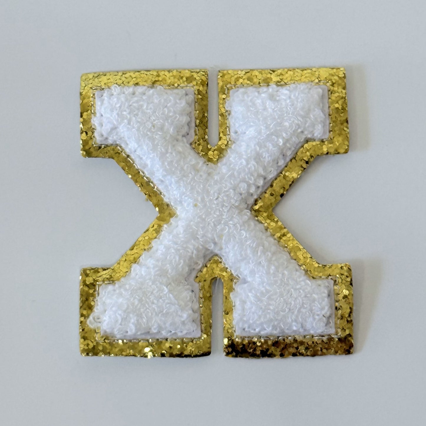 Iron On/Sew On 8cm Glitter Gold Edge Colorful Embroidered Letter "X''
