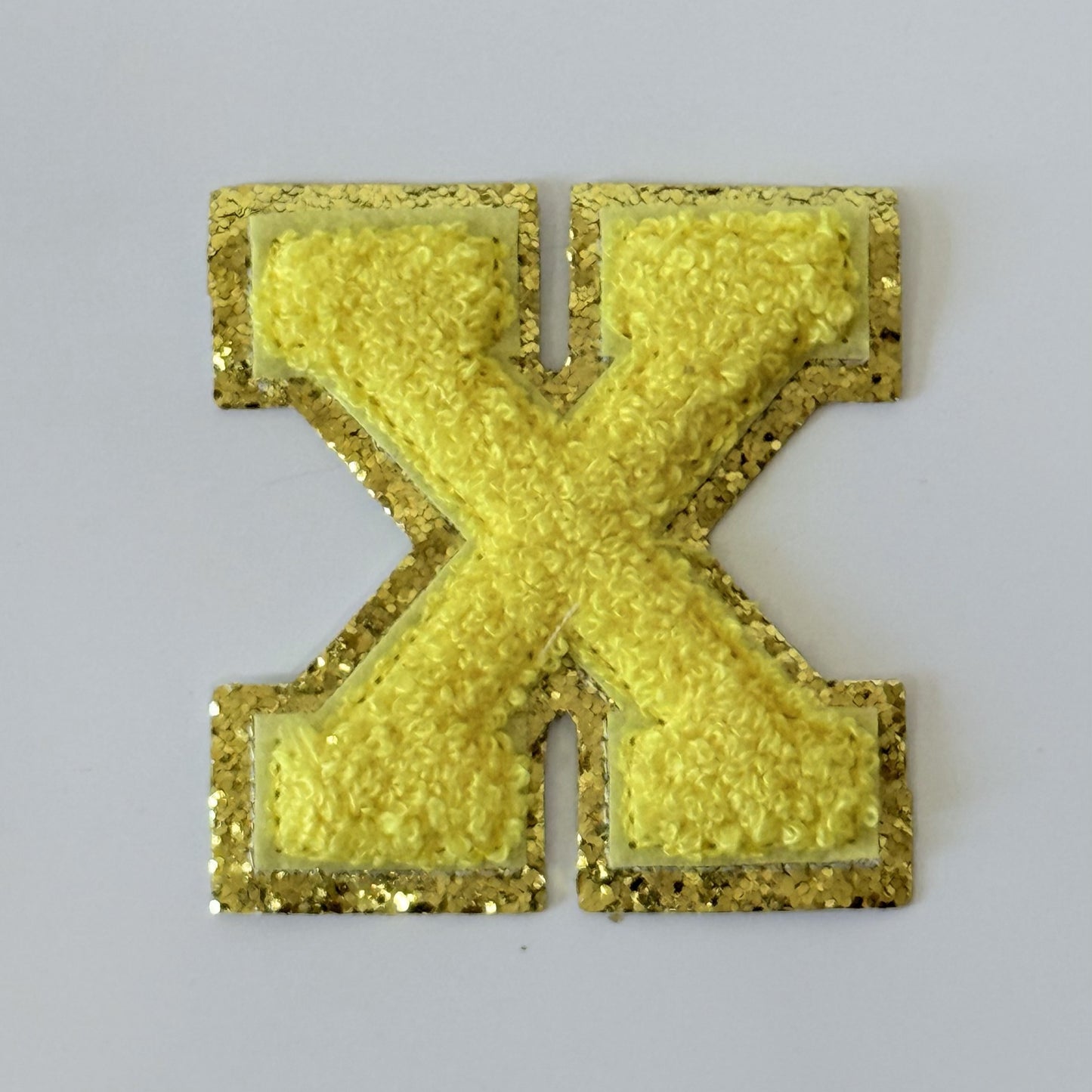 Iron On/Sew On 8cm Glitter Gold Edge Colorful Embroidered Letter "X''