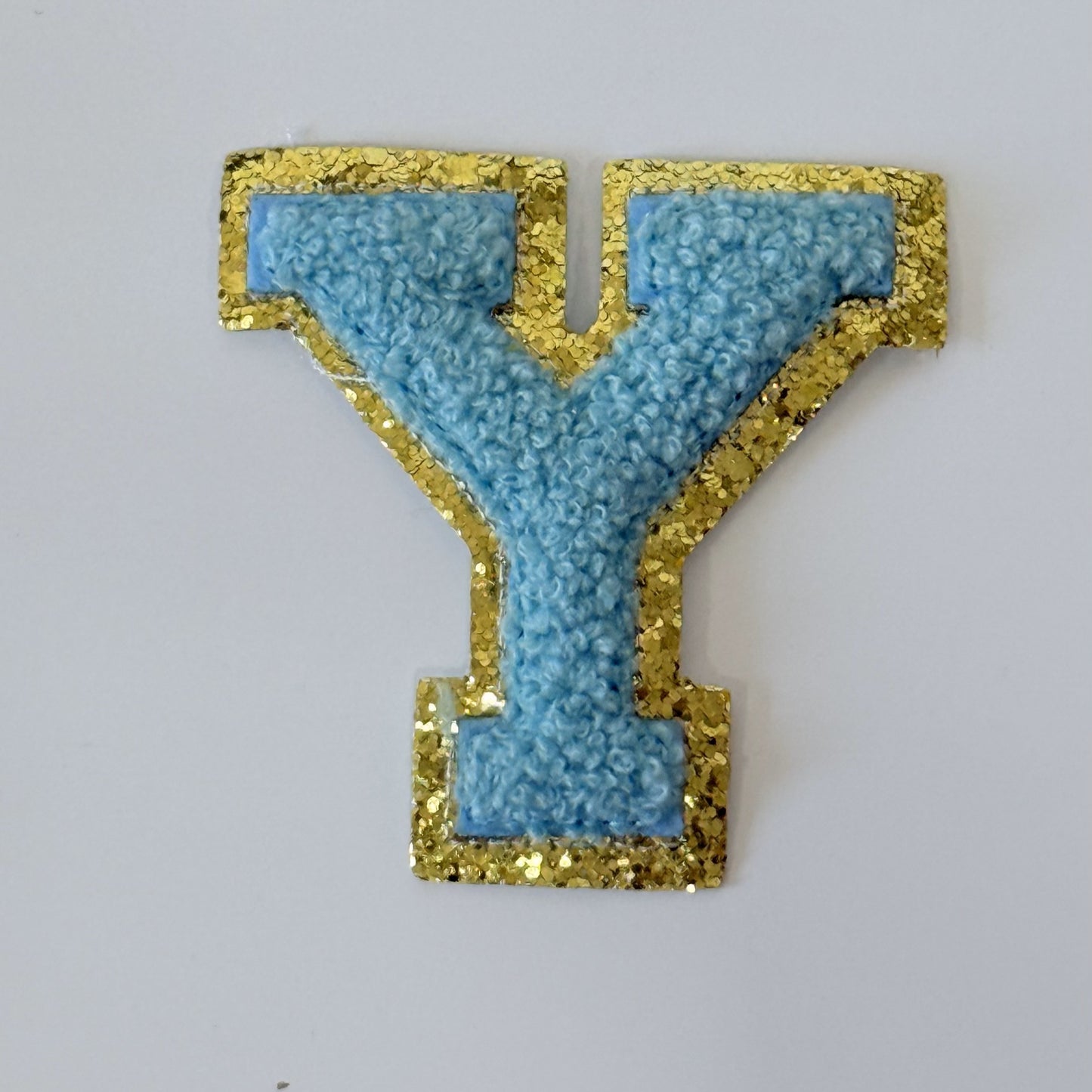 Iron On/Sew On 8cm Glitter Gold Edge Colorful Embroidered Letter "Y''