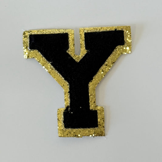 Iron On/Sew On 8cm Glitter Gold Edge Colorful Embroidered Letter "Y''