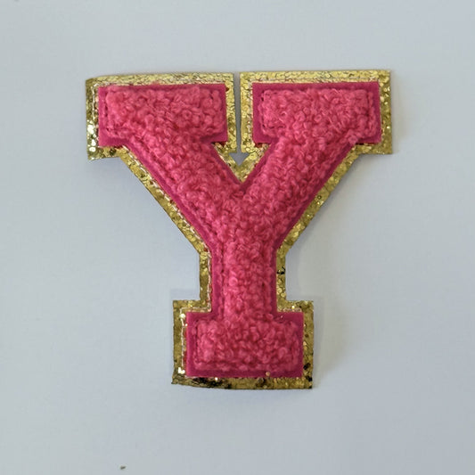 Iron On/Sew On 8cm Glitter Gold Edge Colorful Embroidered Letter "Y''