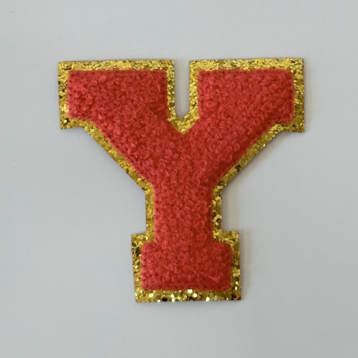 Iron On/Sew On 8cm Glitter Gold Edge Colorful Embroidered Letter "Y''