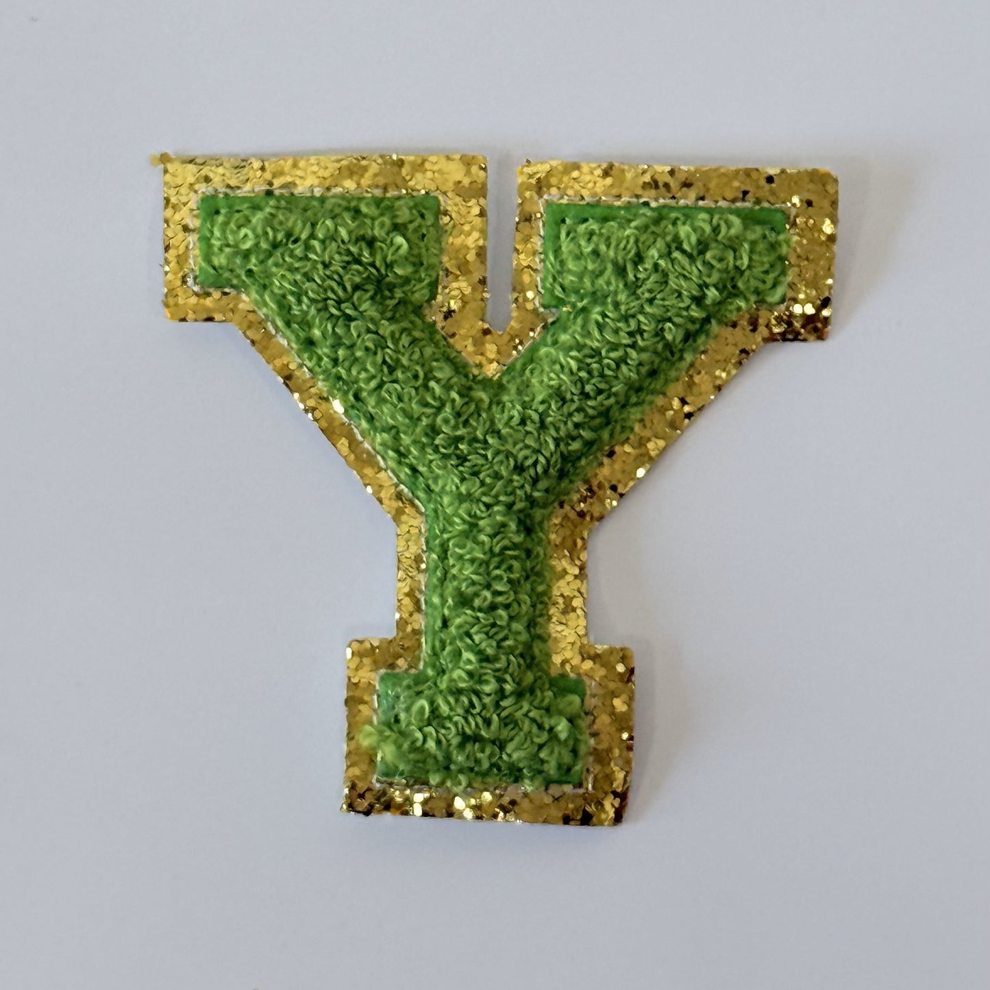 Iron On/Sew On 8cm Glitter Gold Edge Colorful Embroidered Letter "Y''