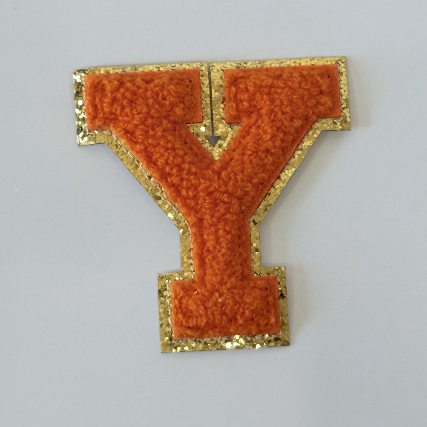 Iron On/Sew On 8cm Glitter Gold Edge Colorful Embroidered Letter "Y''
