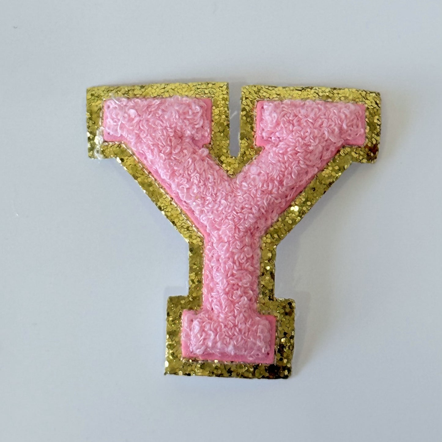 Iron On/Sew On 8cm Glitter Gold Edge Colorful Embroidered Letter "Y''