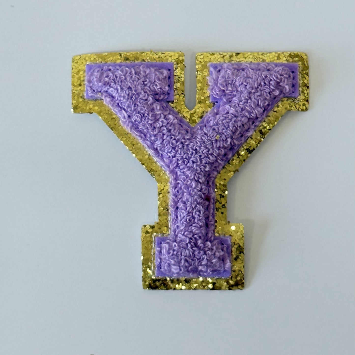 Iron On/Sew On 8cm Glitter Gold Edge Colorful Embroidered Letter "Y''