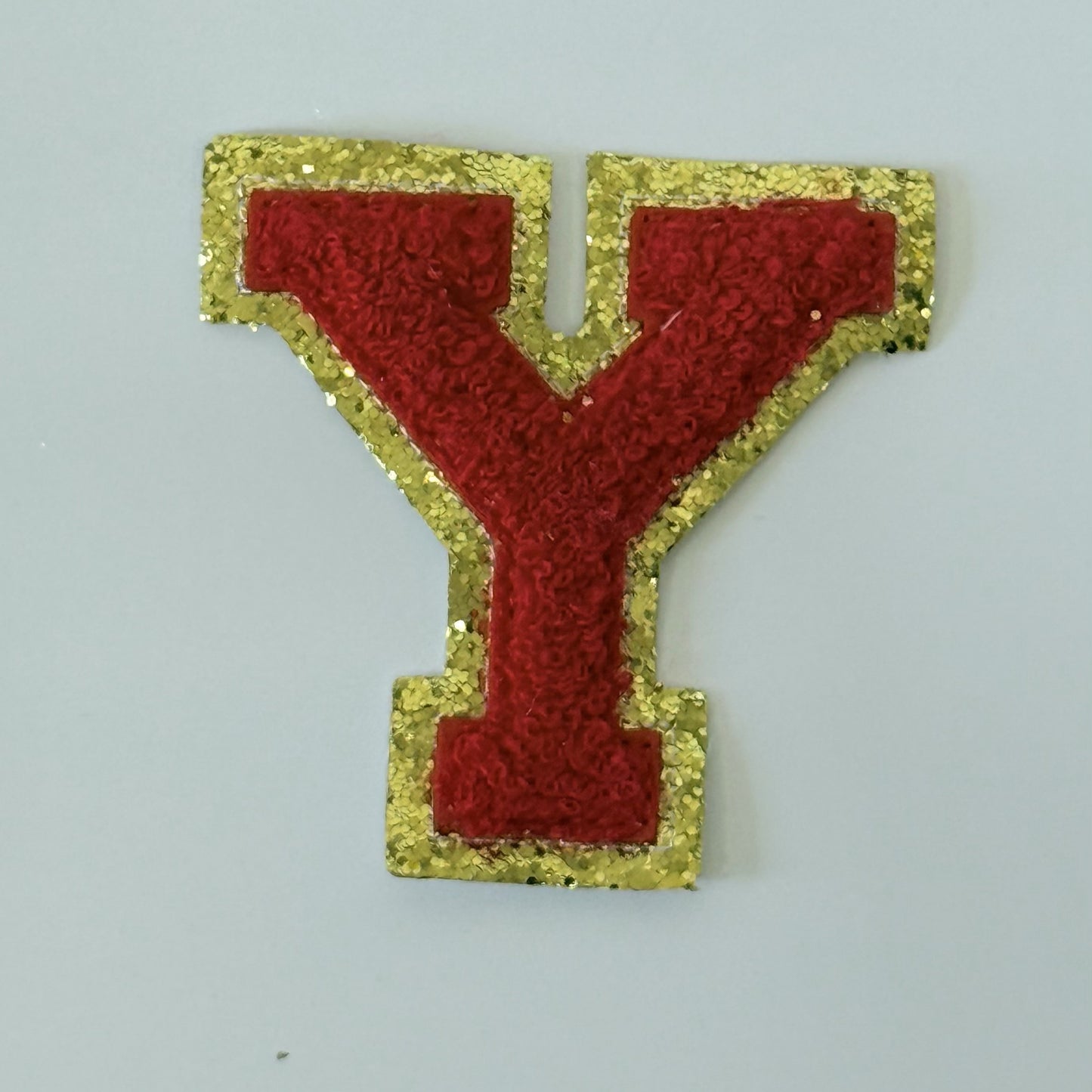 Iron On/Sew On 8cm Glitter Gold Edge Colorful Embroidered Letter "Y''