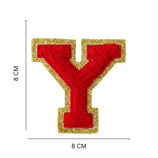 Iron On/Sew On 8cm Glitter Gold Edge Colorful Embroidered Letter "Y''