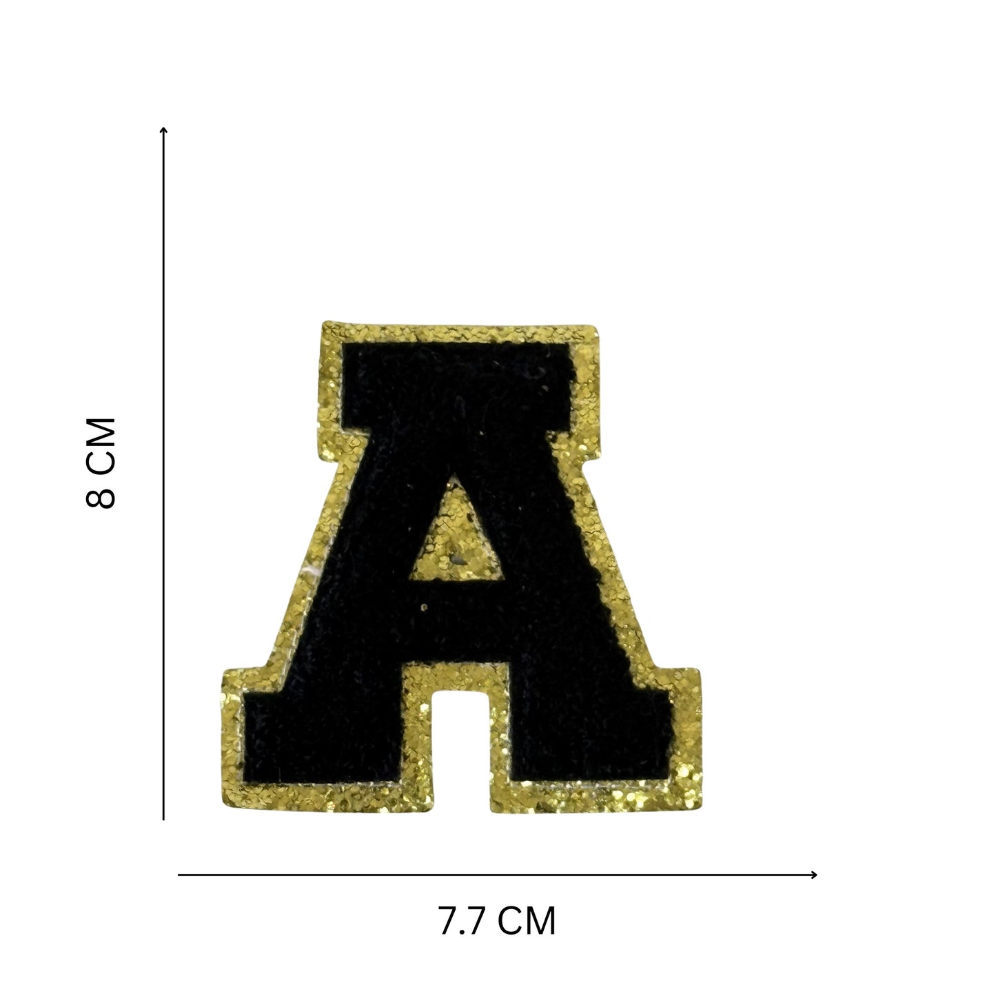 Iron On/Sew On 8cm Glitter Gold Edge Colorful Embroidered Letter "A"